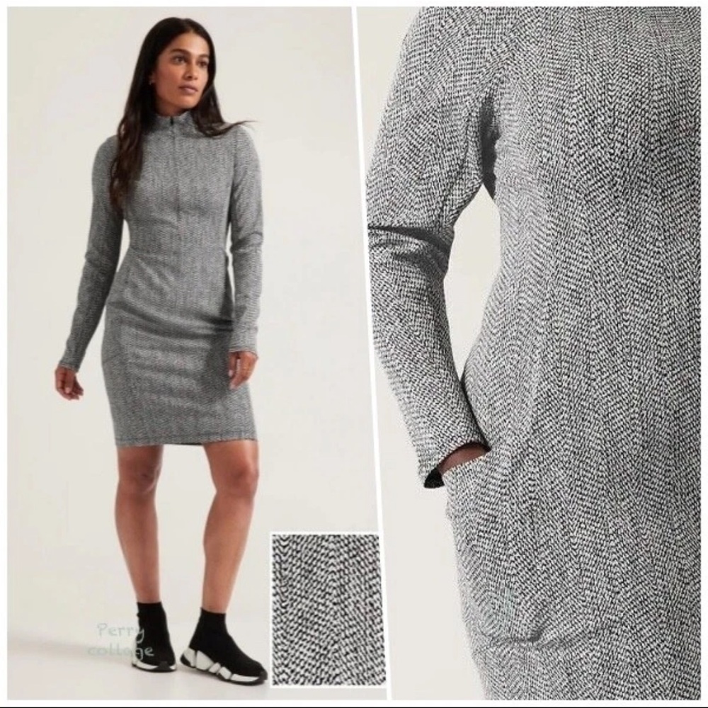 Athleta Gray Sheath Dress with Cuffed Long Sleeves and Mock Neck XS - Picture 3 of 10
